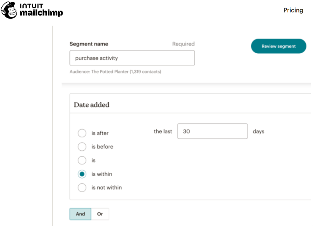 Mailchimp segmentation interface