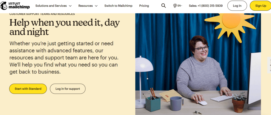 Mailchimp customer support page