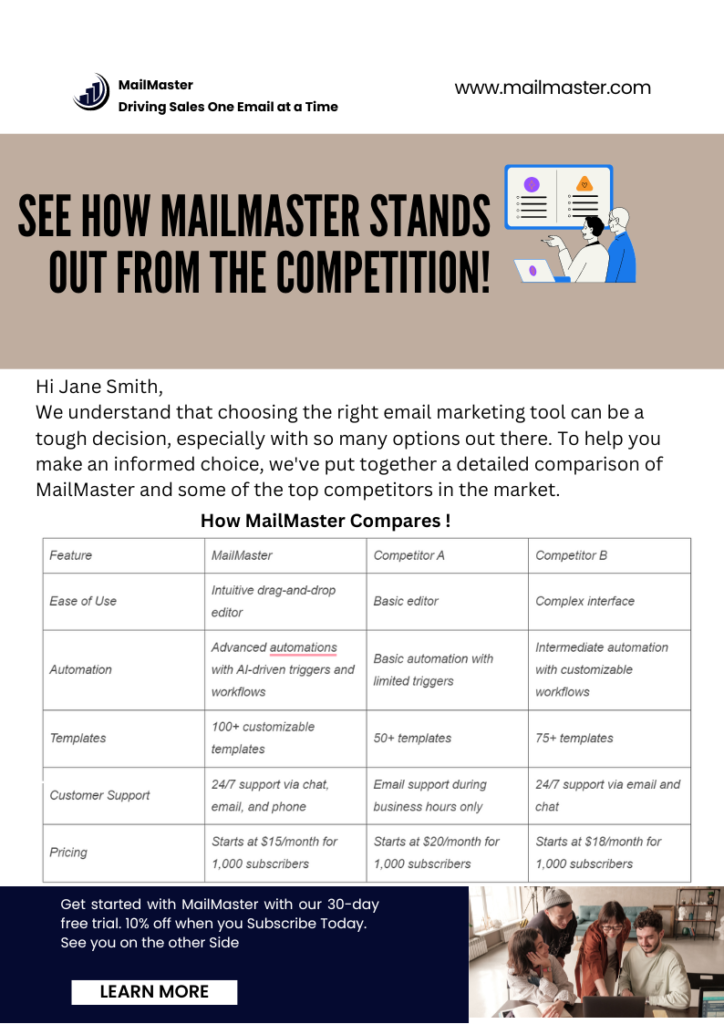 Email marketing customer journey Comparison and Consideration example