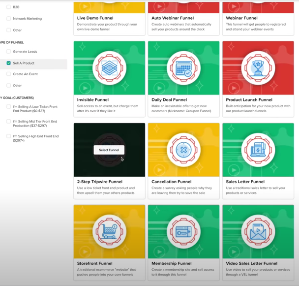 Clickfunnels AI Funnel builder funnel types