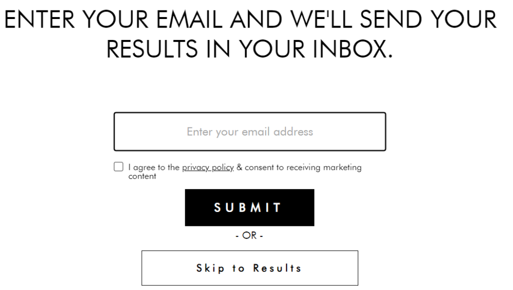 quiz popup for a subsciber email list 